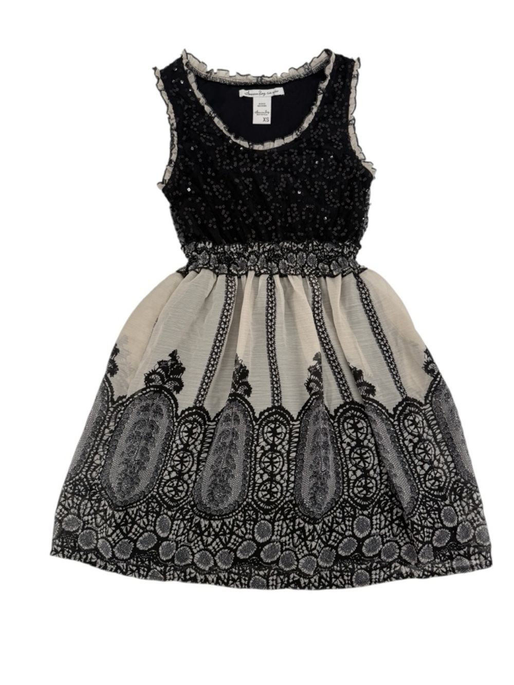 American Rag Cie Black Cream Embellished Floral Mini Dress Size XS Women’s